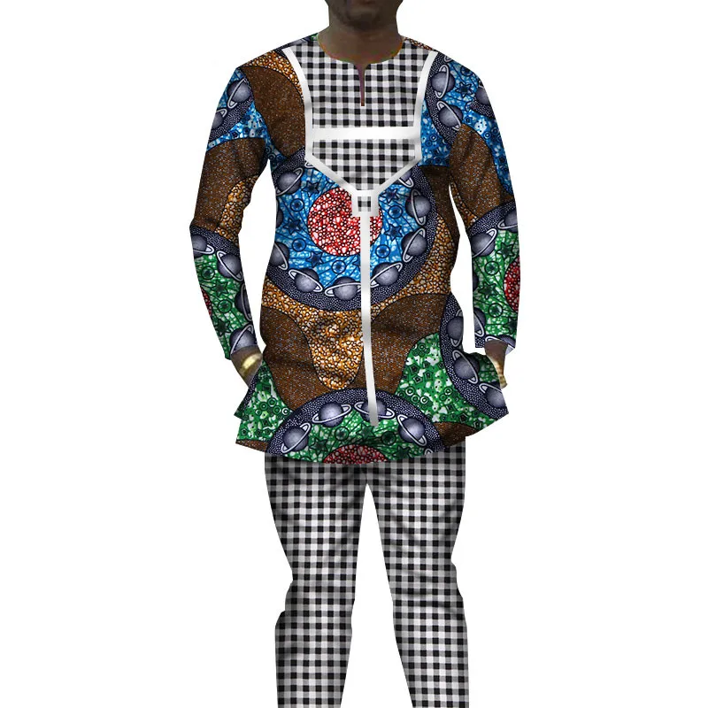 Модные Дашики Для мужчин топы комплект брендовая одежда Для мужчин s рубашка и брюки Двойка комплект мужская одежда в африканском стиле WYN209