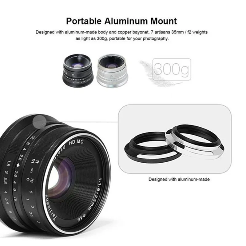 7 ремесленников 25 мм F1.8 Prime объектив для микро одной серии sony E Mount micro 4/3 или fiji XF mount