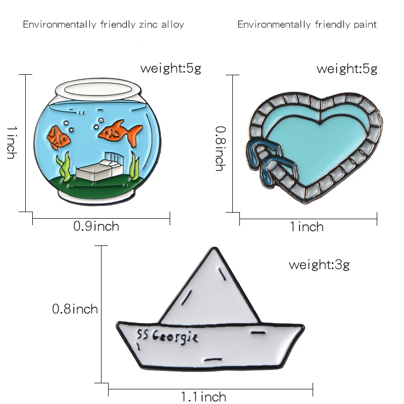 СС Джорджи оригами бумажная лодка Стивен Кинг это рыба танк сердце бассейн Броши Рыба Вода значки мальчик брошь для девочек булавка