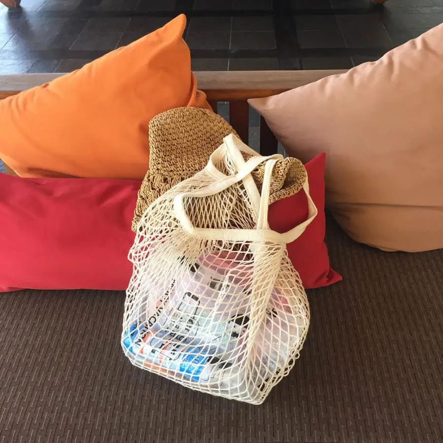 Сетчатая тканевая многоразовая хозяйственная сумка для овощей, повседневная сумка для покупок, Хлопковая Сумка-тоут, сетчатая тканая сумка через плечо для женщин