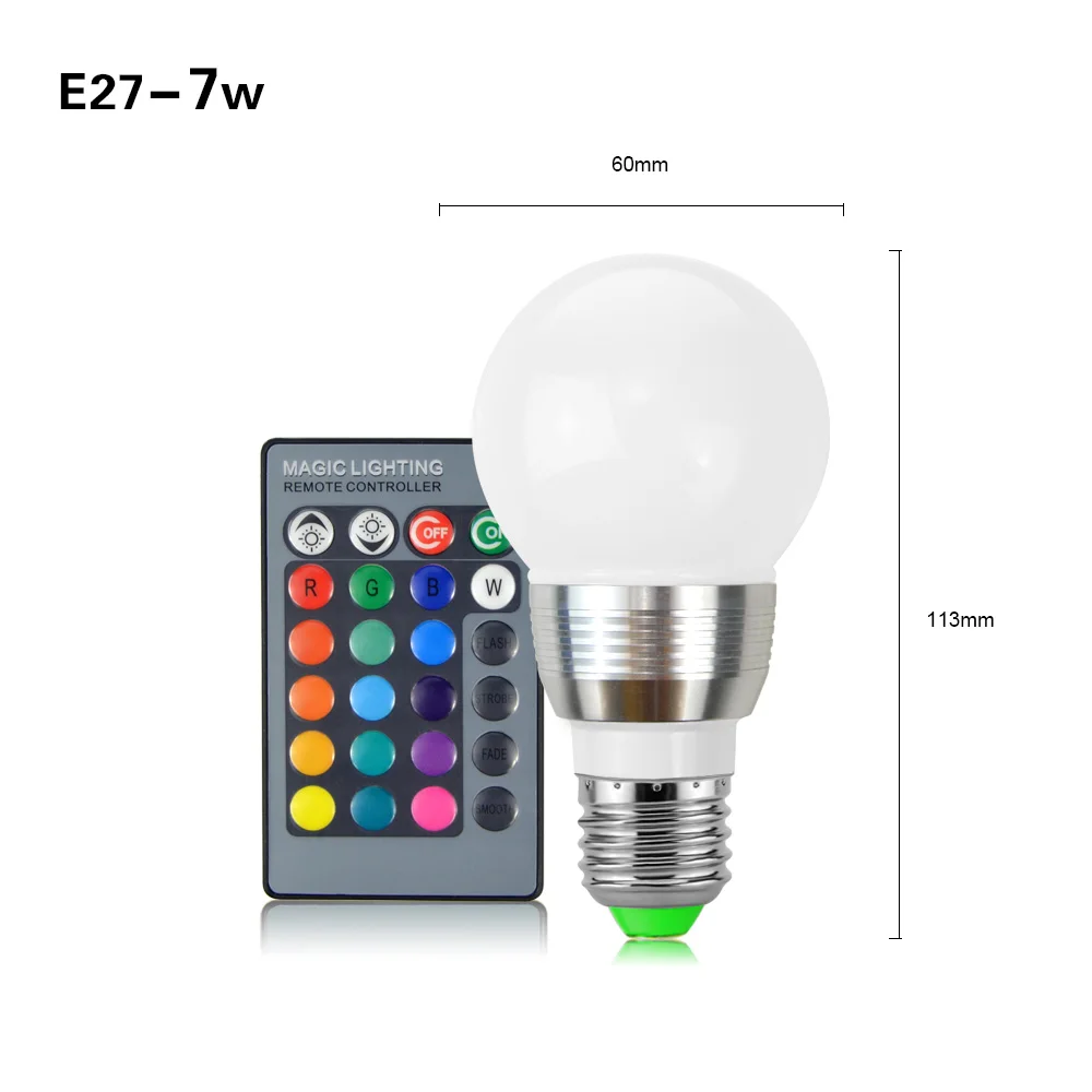 E27 E14 Светодиодный светильник 5 Вт 7 Вт RGB 16 цветов сменный светодиодный светильник 110 В 220 В RGB светодиодный светильник Точечный светильник с ИК-пультом дистанционного управления домашний декор - Испускаемый цвет: E27 7W