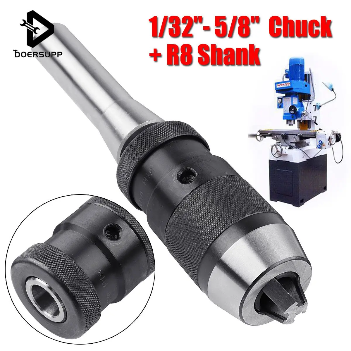 

Doersupp 1-16MM Lathe Drill Chuck Keyless 1/32"-5/8" Self Tighten +Taper Arbor R8 For CNC Power Tool Accessories