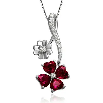 

GVBORI 1.2ct Red Ruby gemstone pendant +925 Sterling silver Chain Necklace Fine Jewelry SetsFor Women Wedding,Party Valentine