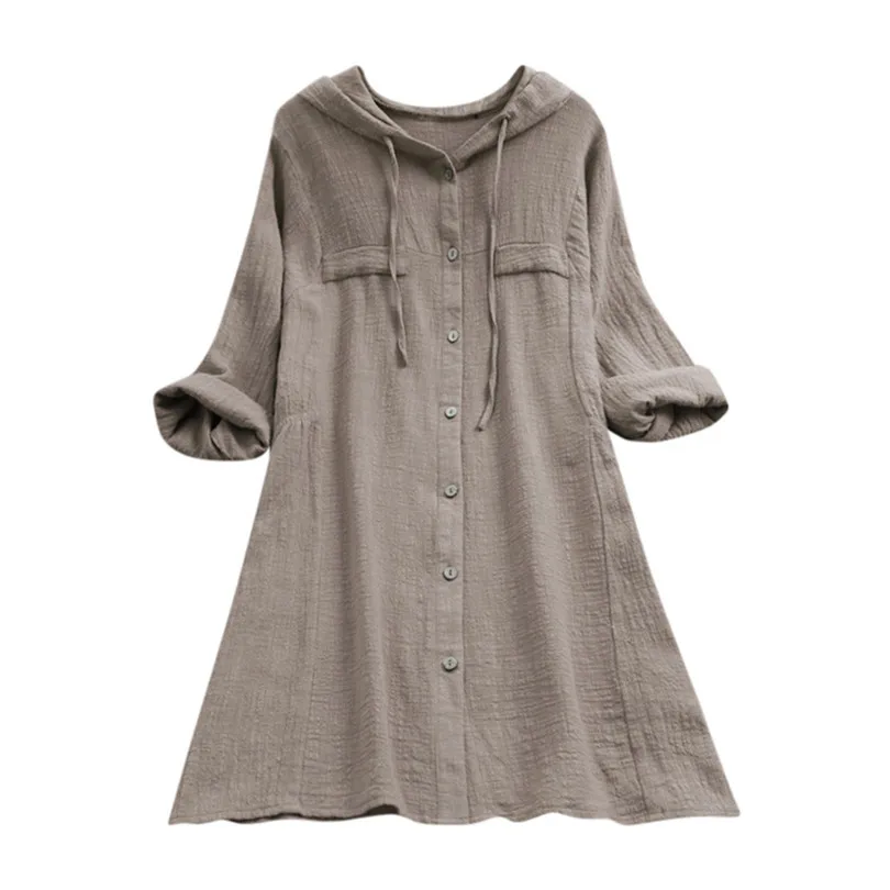 New Fashion Summer Women Brief Casual Daily Hooded Pocket Loose Blouse Button Plus Size Cotton T-Shirt Top #4F01  (19)