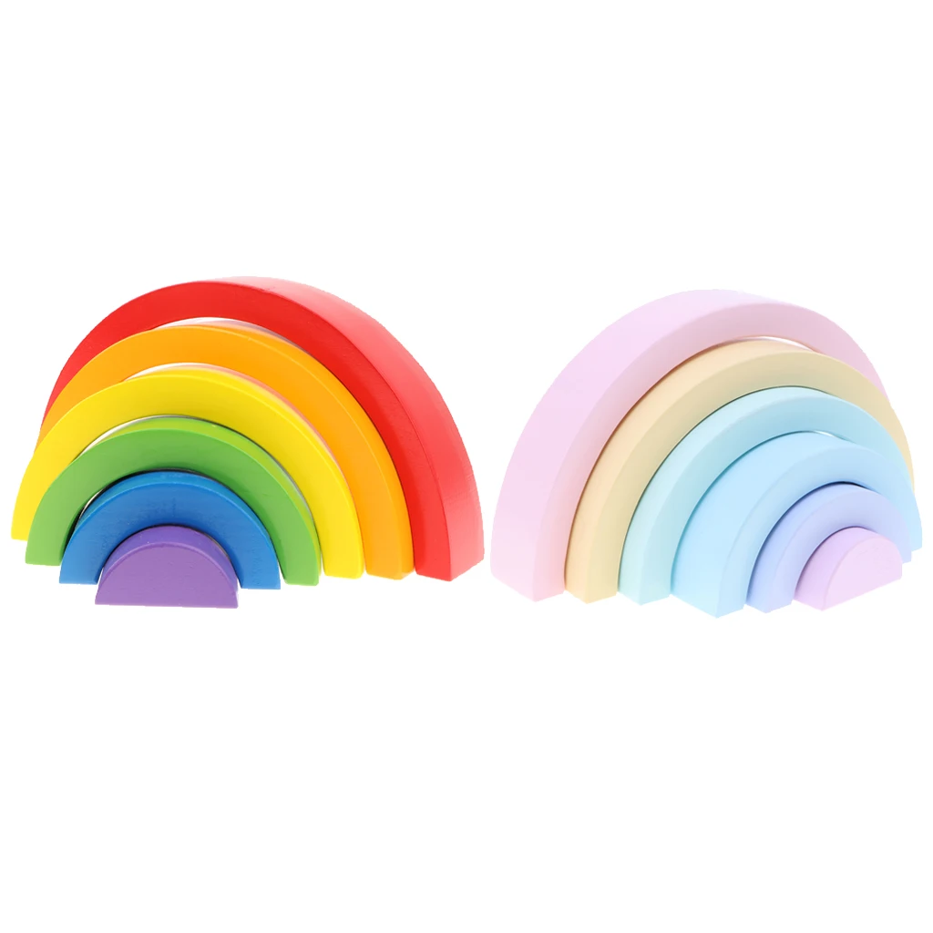 Montessori Wooden Rainbow Stacking Game Building Blocks Children Educational Toy
