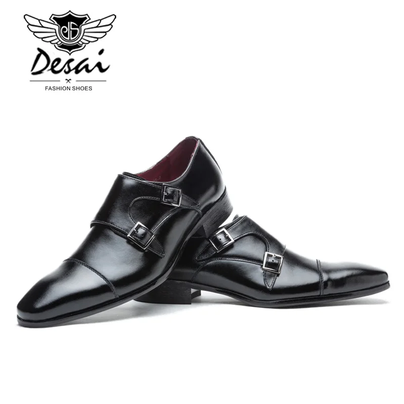 Boucle En Zapatos Moine Sangles Noir Chaussures Luxe Hombre Robe Hommes Double D'affaires Formelles brown De Cuir Mariage Marque Black Véritable YgwqOO