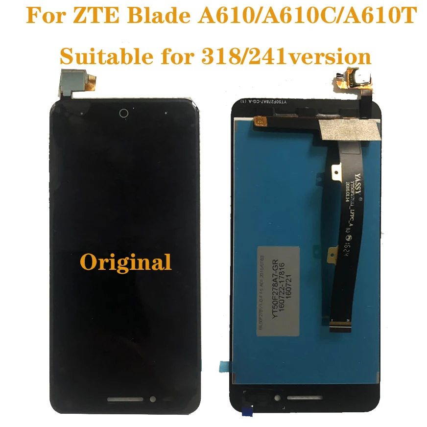 

Original display For ZTE Blade A610 LCD Monitor Touch Screen Digitizer Component Replacement A610C LCD 5" 100% Test Work Screen