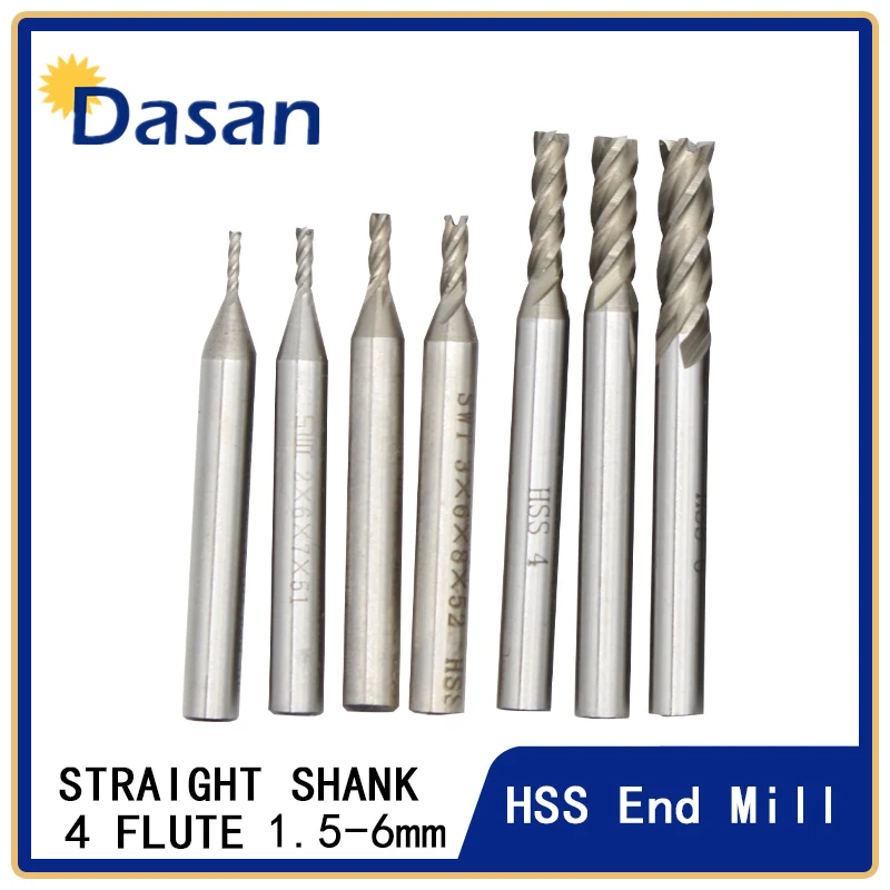 

7Pcs Carbide End Mill HSS 4 Flutes 1.5mm-6mm Diameter Milling Cutter Straight Shank Router Bit Set CNC Tools