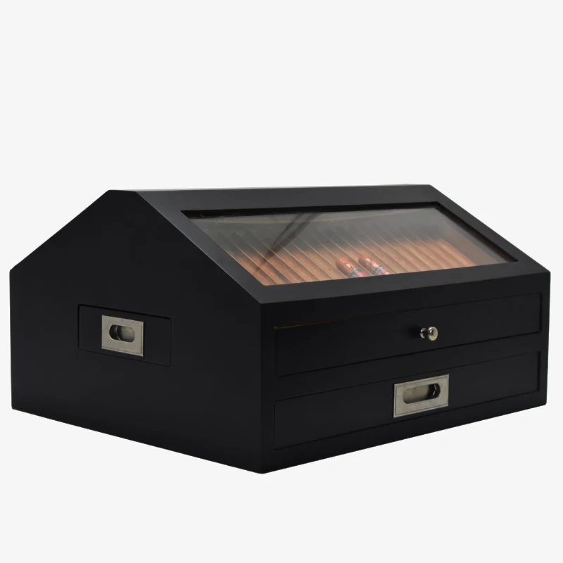 Супер большой запускает сигарный шкафчик тележка HUMIDOR твердой древесины кедр лоток Коробка для Хранения Сигар стеклянный Верхний шкаф-витрина для сигар коробка