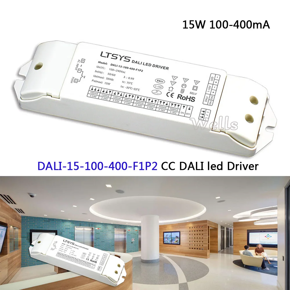 

CC DALI led Driver(1-10V) power;DALI-15-100-400-F1P2;AC100-240V input; 15W 100-400mA DALI CC dimming Driver