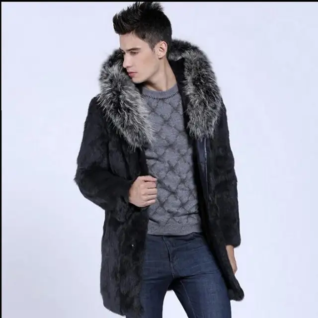 Eco Pelliccia Lungo Di Cappotti Monopetto Cappuccio Inverno Con Uomo 0yR8B