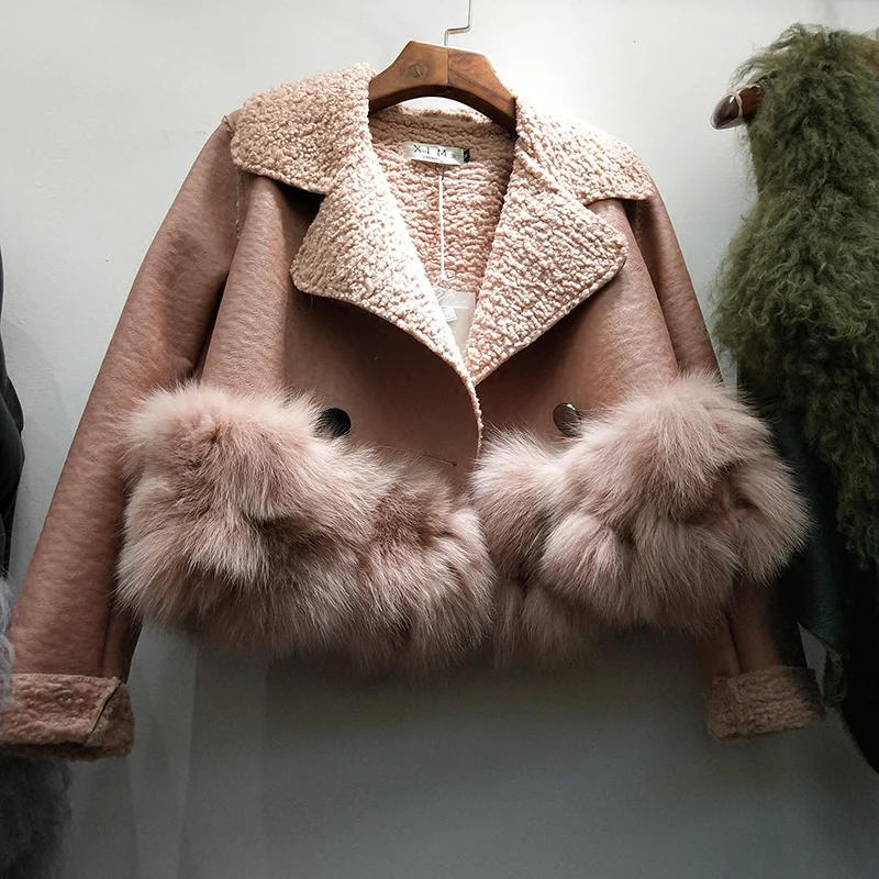 

Real Rabbit Fur Leater jacket coat Women Autumn winter leather jackets outwear