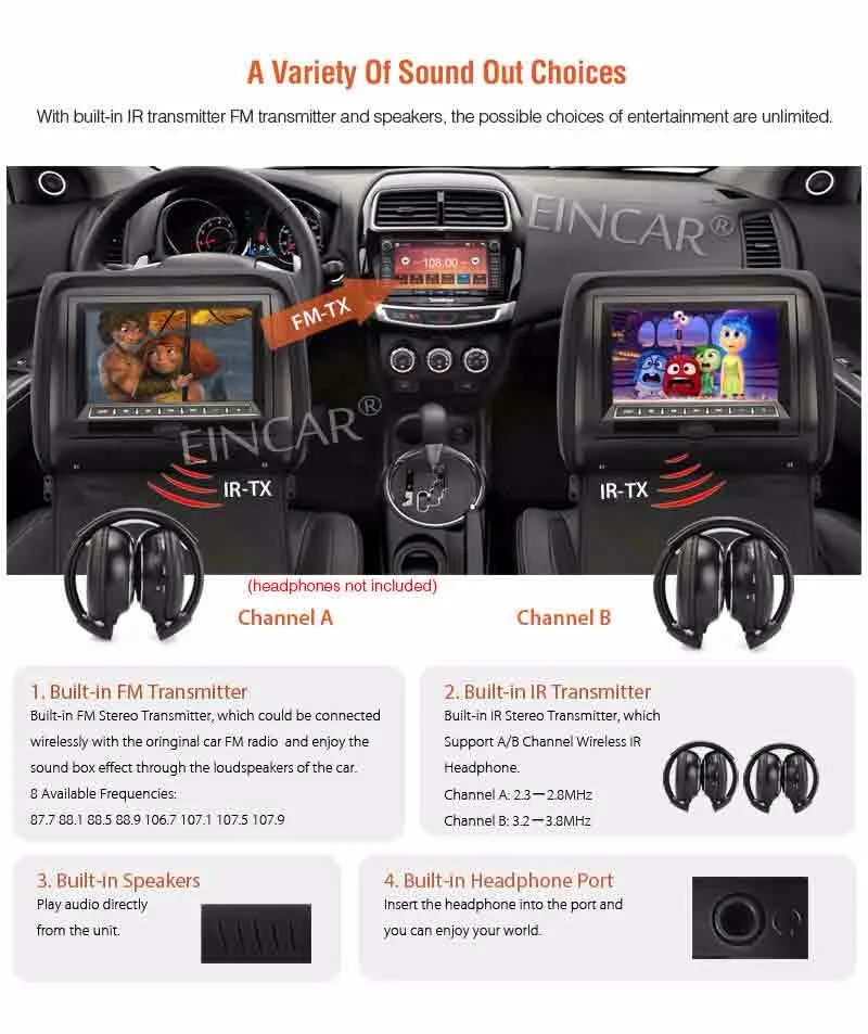 Best Black Dual Headrest Pair of Car Pillow headrest Monitor DVD Player Twin Digital Screens USB SD IR FM Transmitter 32 Bit Games 14