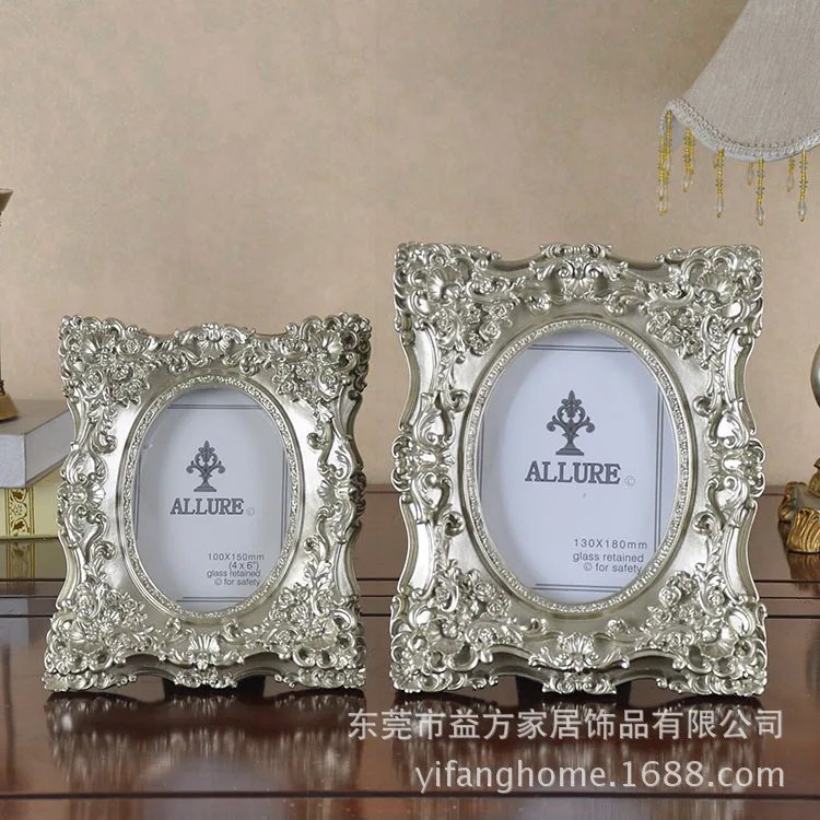 

Imitation silver oval baroque vintage carved rectangular frame upscale furnishings resin crafts