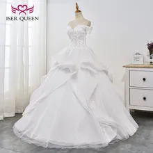 Украшенное стразами и бисером фантастические Аппликации оборками Поезд кепки бальное платье с рукавами чисто белые свадебные платья Vestido WX0030