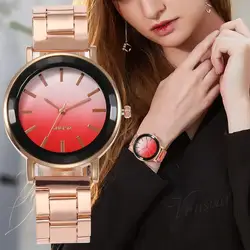 Мода розовое золото часы Для женщин сетка группа Нержавеющая сталь кварцевые наручные часы Высокое качество Повседневное роскошные часы