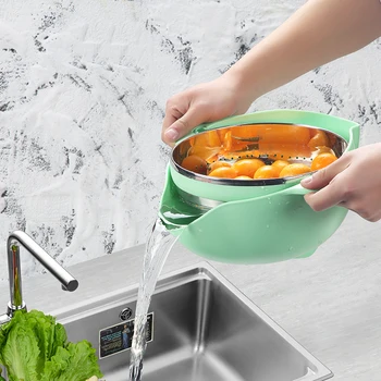 

Double Creative Rotary 304 Stainless Steel Plastic Rice Washing Water Leakage Basin Drainage Screening Rice Washing Basin Fruit