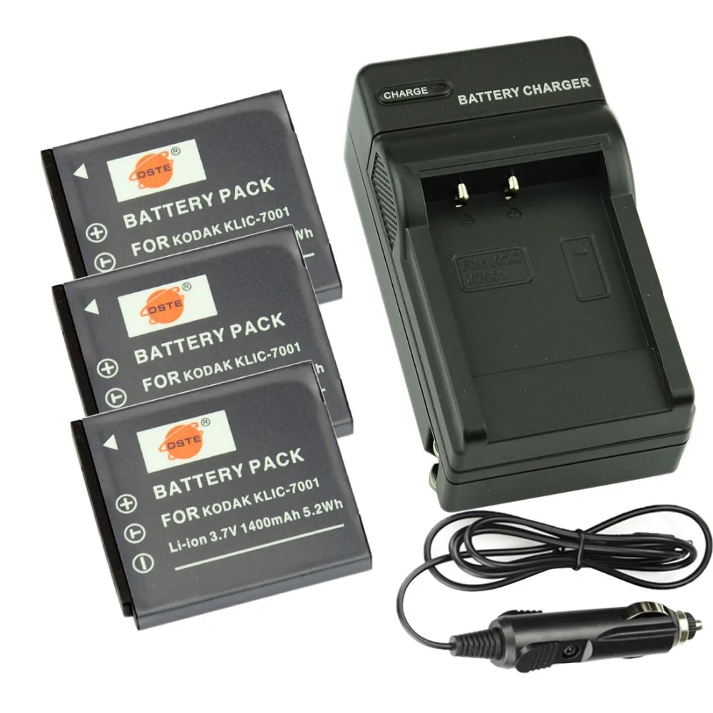 DSTE 3PCS KLIC 7001 Battery with Travel and Car Charger for KODAK V550