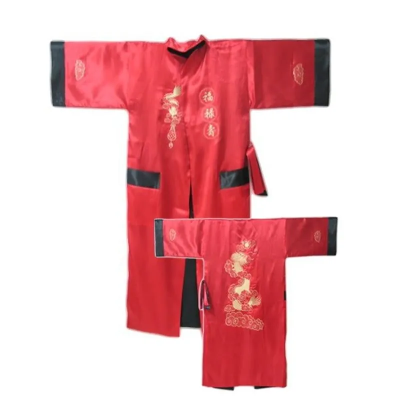 Оптовая и розничная продажа Мужской Двусторонний атлас халат Китайская традиционная вышивка Домашняя одежда Винтаж Дракон кимоно один