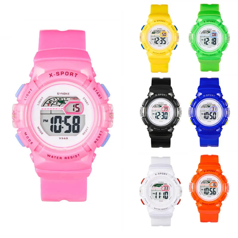 

Fashion Children Watches Candy Color Digital Watch Luminous Waterproof Multi-functional Student Wrist Watch Gift for Kids BH