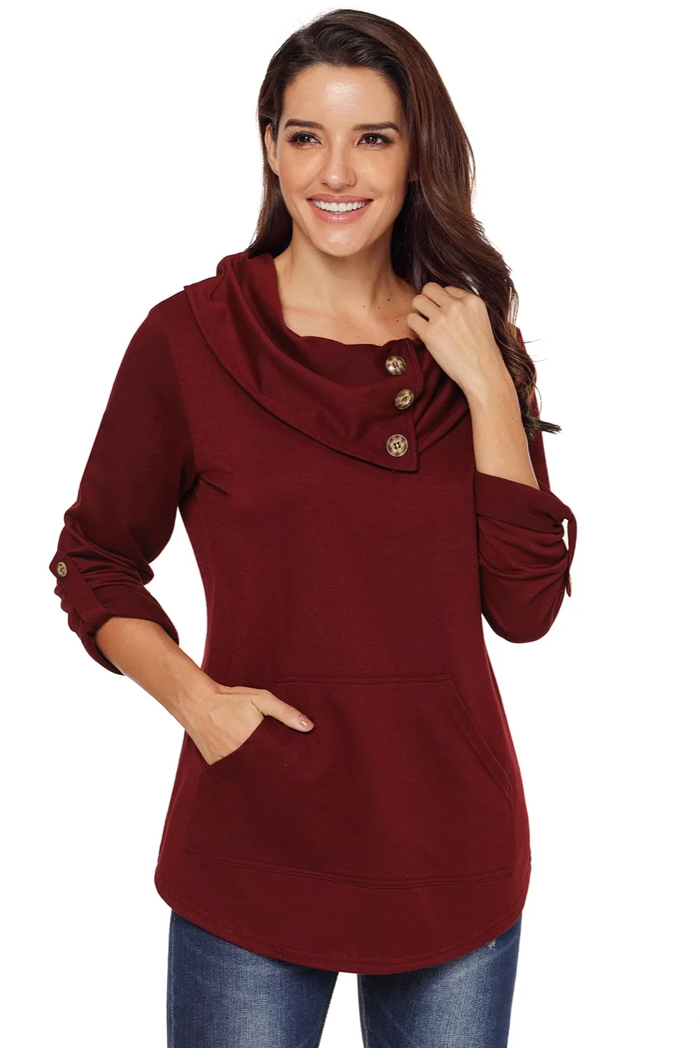 Burgundy-Cowl-Neck-Kangaroo-Pocket-Pullover-Top-LC251270-3-1