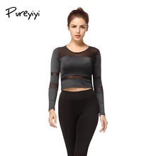 Pureyiyi Женская Спортивная футболка для занятий йогой Спортивная одежда для бега тренировочные сетчатые рубашки фитнес тренировки рубашка одежда Кофты с длинным рукавом