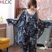 Новое поступление ежедневно демисезонный женские пижамный комплект 3 предмета домашний стиль сна милые свободные листья