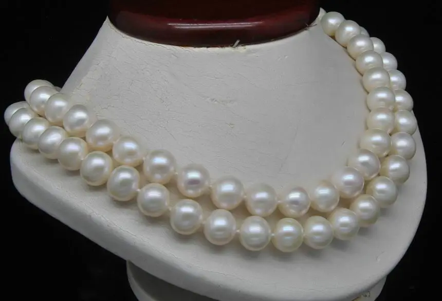 

HOT## Wholesale >>> Natural Double Strand 9-10MM AA+ White Pearl Necklaces (17" 18" Long)