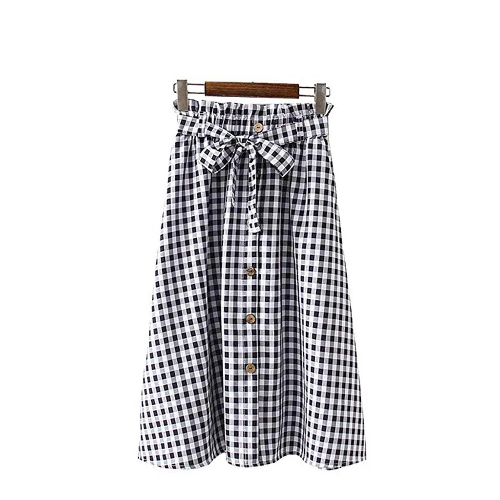 Женская юбка, Женская клетчатая однобортная кружевная простая Расклешенная юбка с высокой талией, 4,18