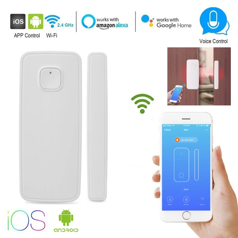 

Home Door/Window Detector WiFi App Notification Alerts Battery Operated Home Security Sensor Work with Alexa Echo Google Home