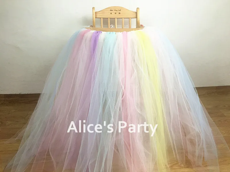 

Handmade 90cm High Unicorn Tutu Lace Skirt Pastel Rainbow Highchair Banner Macaroon Birthday Bunting Girl 1st Party Decoration