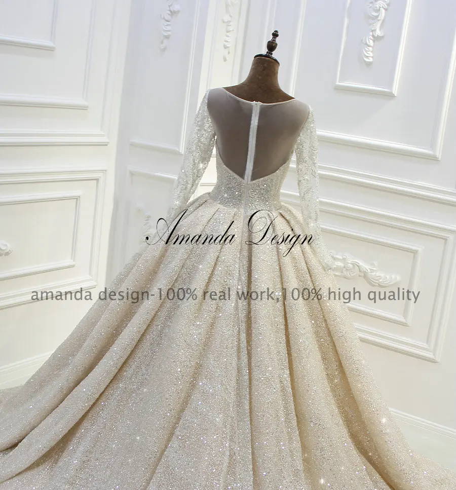 Amanda Design brautkleider hochzeitskleid блестящее свадебное платье с длинным рукавом