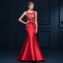 Zarif Uzun Abiye Sheer Yaka Kolsuz Vestido De Festa Longo Kırmızı Abiye Lace Up Aplikler Robe De Soiree