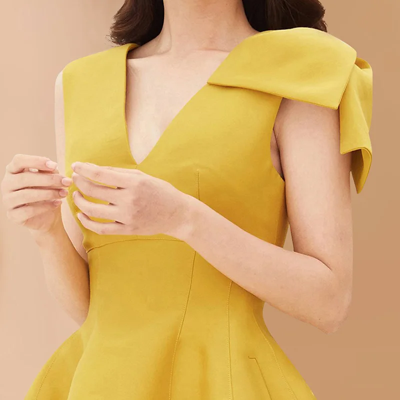 WHITNEY WANG Fashion Streetwear Vintage Style Elegant Shoulder Bow Mini Dress Women Party Dresses