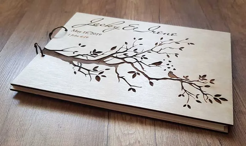 Personalized Engraved Wooden Guest Book Bird Wedding Guest Book Rustic Wedding Bridal Shower