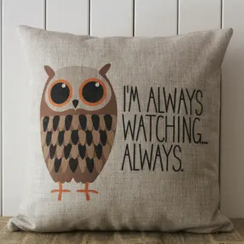 

LINKWELL Pillow Case Burlap Cushion Cover 18x18 inch I am Always Watching Always Words Monogram Cute Owl Children Spanish Love