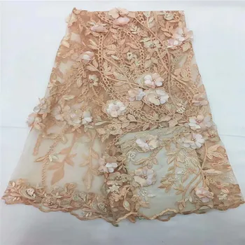 

Latest French Lace Fabric 2018 High Quality African Lace Fabric With Beades 3d Lace Fabric For gorgeous dress HX862-2