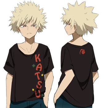 

2019 Anime My Hero Academia Bakugou Katsuki Short-Sleeve T-shirt Street Style Clothing Cosplay Costume Unisex Fashion Daily Wear
