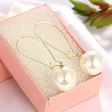 

2018 New Personality Dangle Earrings Imitation big Pearl Drop Earrings Hyperbole long Gold earrings For Women