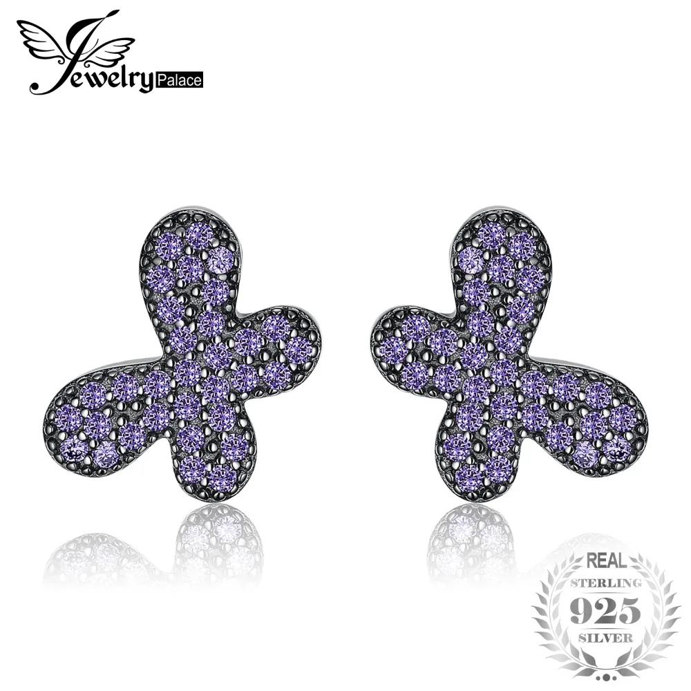 

JewelryPalace 925 Sterling Silver Butterfly Pave 0.6ct Fuchsia Cubic Zirconia Stud Earrings Fashion Jewelry Gift For Woman&Girls