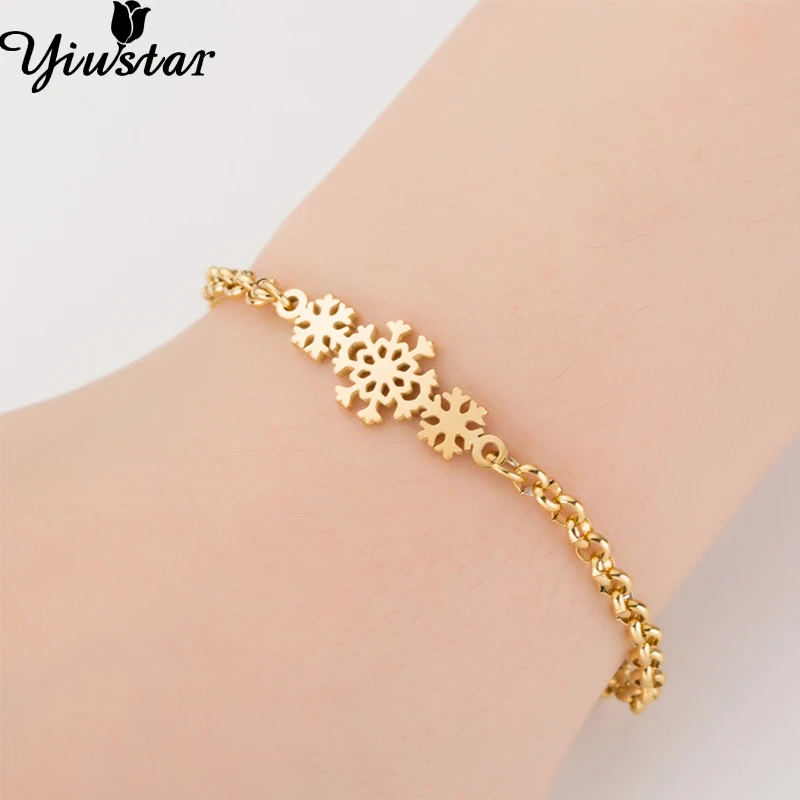 Yiustar 3 Snowflake Bracelets Flower Stainless Steel Bracelet for Women