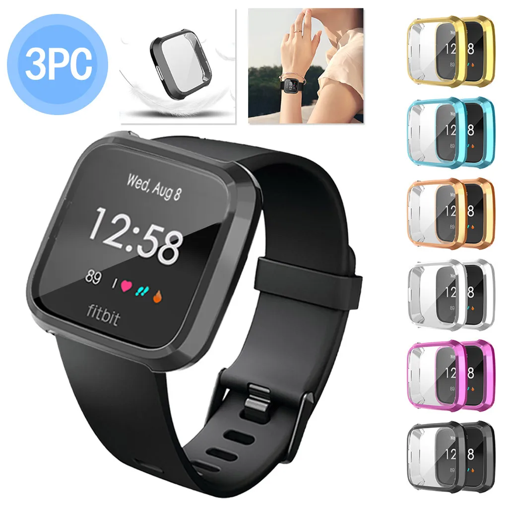 

3PCS Ultra-Slim Electroplate Soft TPU Protector Case Cover For Fitbit versa Lite Smart Cover Watch New Fashion Full Case Cover