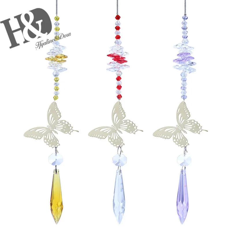 Rainbow Butterfly Suncatcher Crystal Prism Ball Colorful Garden Decor Handmade