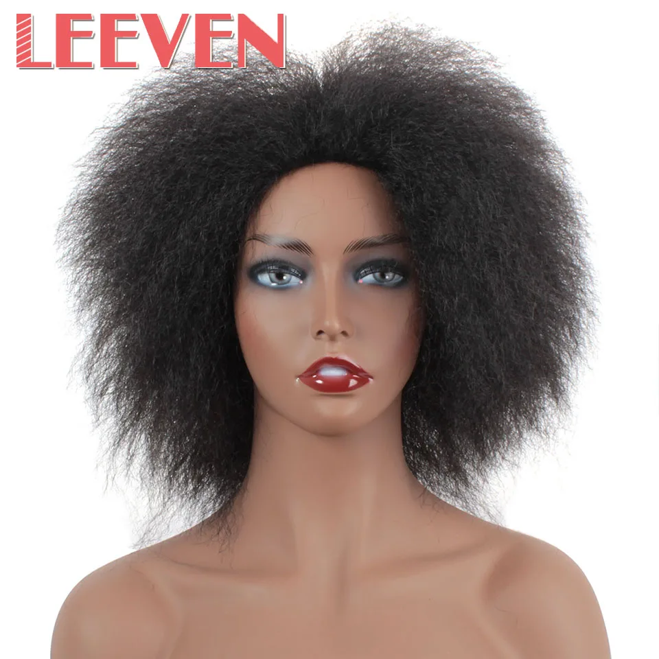 Leeven, 6,5 дюймов, 100 г/шт., синтетические волосы, короткие, черные, кудрявые, кудрявые, афро, парик, пушистые, косплей, парики для женщин, высокотемпературное волокно