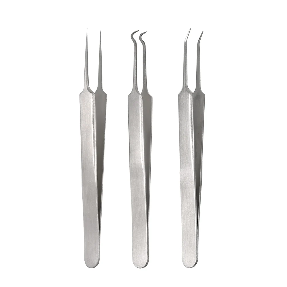 

3Pcs/set Curved Straight Blackhead Remover Tweezer Set Safety Facial Acne Needle Clip Pimple Comedone Nippers Blemish Tools