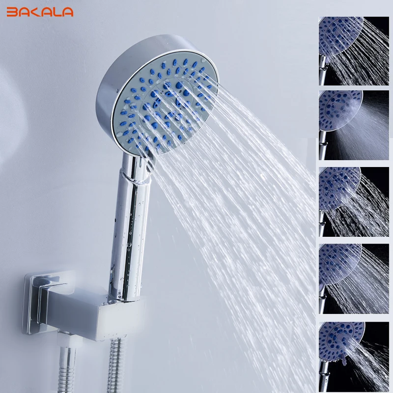 

BAKALA Round Handheld Shower Head Bathroom Replacement Shower head 5 ways water out for Bath Showering System Polished Chrome 7