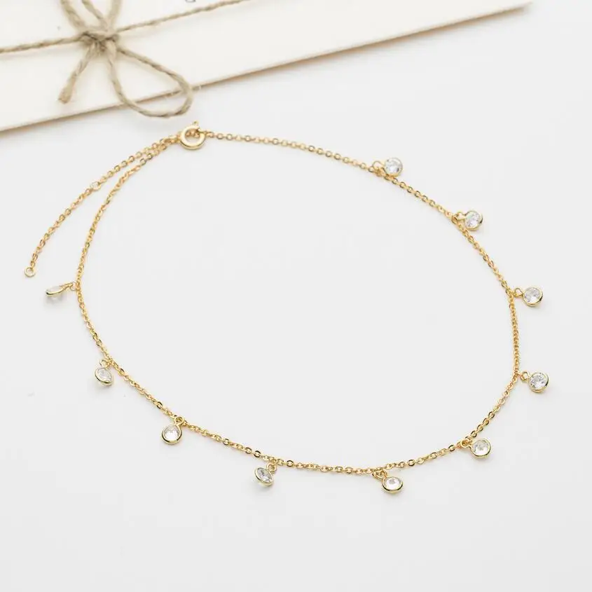 

Classic AAA Cubic Zirconia 925 sterling Silver single Round Zircon Pendant Sexy Fine Thin Clavicle Necklace Chain Jewelry B1540