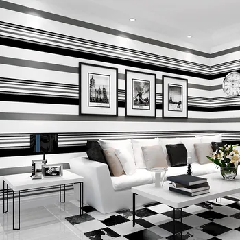 Modern minimalist High grade paper atmosphere fashion black and white gray stripe wallpaper for TV background film living room