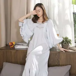 Викторианский платье Винтаж кружева рубашки Для женщин осень оборками пижамы с длинным романтическая ночная рубашка хлопок ночь Lounge