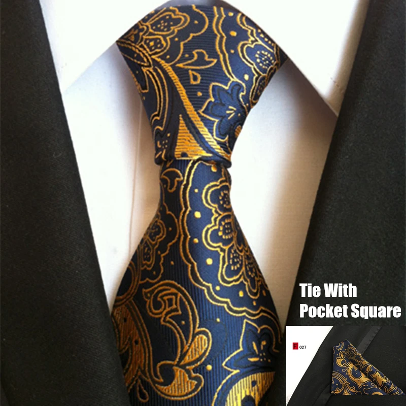 2018 высокое качество галстук комплект золотой шелк Пейсли Для мужчин s галстук с платок жаккард связей для Для мужчин Gravata свадьбы галстуки